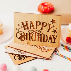 Happy Birthday Card, Happy Birthday Mom, Engraved Wood Card, Unique Birthday Card, Birthday Card for Him, Birthday Gift, Bday Card