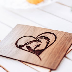 Love Card, Valentines Day Card, Valentine Card, Otter Card, Otters, Wood Card,