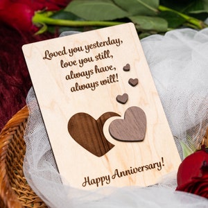 Anniversary Quote Card, Engraved Wood Card, Anniversary Card for Wife, Anniversary Card for Her, Romantic Love Card, Loved You Yesterday…