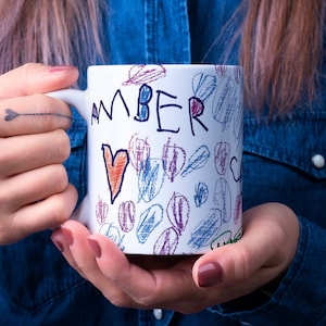 Personalized Kid&#39;s Artwork Mug, Pictures on Mug for Grandma, Mom Gift, Teacher Gift, Child&#39;s Drawings, Coffee Cup, Children&#39;s Art Mug,