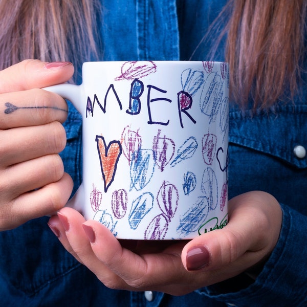 Personalized Kid's Artwork Mug, Pictures on Mug for Grandma, Mom Gift, Teacher Gift, Child's Drawings, Coffee Cup, Children's Art Mug,