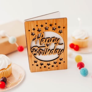 Houten verjaardagskaart, gelukkige verjaardagskaart, verjaardagscadeau, gepersonaliseerde kaart, gegraveerde unieke verjaardagskaart, aangepaste houten kaart, DIY houten