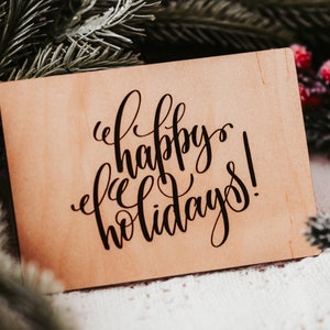 Fijne feestdagen kaart, gepersonaliseerde kerstkaart, unieke kerstkaart, lasergegraveerde kaart, houten kerstkaart, kerstkaart