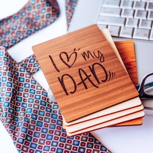 Vaderdagcadeau van dochter, vaderdagkaart, gepersonaliseerde cadeaus voor vader, houten kaart, I Love Dad,