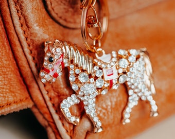 Rhinestone Horse Keychain for Horse Lovers, Small Horse Riders Gifts, Bling Horse Keyring, Crystal Backpack Keyrings, Cute Equestrian Gifts