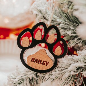 Wooden Paw Christmas Ornament with Name, Personalized Dog Ornaments, Custom Pet Ornaments for the Tree, Cute Holiday Gifts for Dog Owners