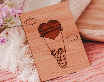 Valentines Day Gift for Boyfriend, Personalized Gifts, Wooden Valentines Card, Valentines Day Card for Him, Hot Air Balloon, Wood Card,