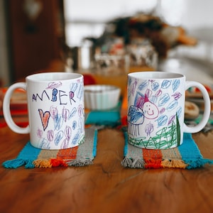 Kids Drawing Mug, Personalized Mug, Kids Artwork Mug, Child&#39;s Drawing Mug, Gift For Dad, Ceramic Coffee Mug, Grandparents Gift, Artwork Mug