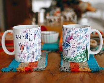 Kids Drawing Mug, Personalized Mug, Kids Artwork Mug, Child's Drawing Mug, Gift For Dad, Ceramic Coffee Mug, Grandparents Gift, Artwork Mug