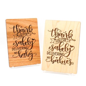 Thank You Cards for OBGYN Gift, Nurse Gift, Labor and Delivery Nurse, Personalized Engraved Wood Card, Thank You for Delivering My Baby