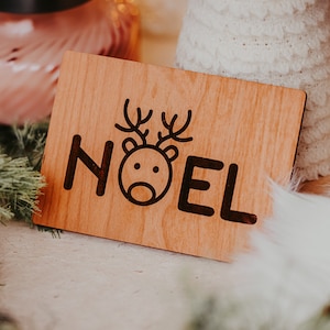 Kerstkaart, gepersonaliseerde kaart, vrolijke kerstkaart, gegraveerde kaart, houten kerstkaart, kerstcadeau, Rudolf Card, kerstkaart