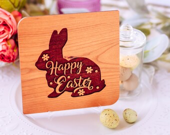 Happy Easter Cards, Personalized Easter Gifts, Easter Basket Stuffers, Wood Card, Easter Bunny Wooden Cards, Farmhouse Easter