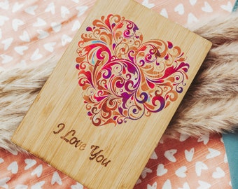 I Love You Card, Wood Anniversary Card, 5 Year Anniversary Card, Anniversary Card for Wife, Husband Anniversary,