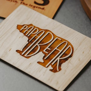 Papa ours, cadeaux personnalisés pour papa, cadeau fête des pères, carte de fête des pères, cadeau de fête des pères, carte en bois,