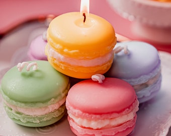 Colorful Macaron Mini Candles, Peach Scented Candles, Cute Small Candles, Food Theme Candles, Dessert Candles Colorful, Small Family Gifts