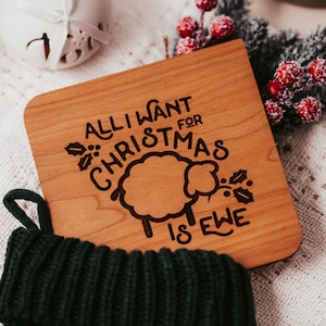 Linda tarjeta de Navidad para novia, tarjeta de Navidad de madera grabada para esposa 2023, divertidas tarjetas de Navidad para esposa con mensaje personal