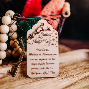Santa’s Magic Key Tag with Poem, Santa’s Special Key, Reindeer Shaped Magic Key with Wooden Tag, Christmas Eve Box Filler, Christmas Key