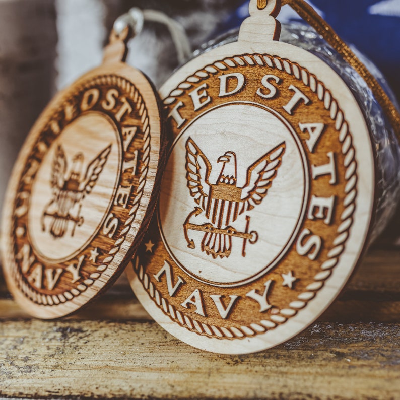 Wooden Christmas Ornaments Engraved Ornaments Navy Veteran Etsy