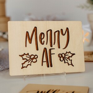 Kerstkaart, vrolijke kerstkaart, houten kerstkaart, kerstcadeau, handgemaakte kaart, gegraveerde kaart, kerstkaart, leuke kerstkaart