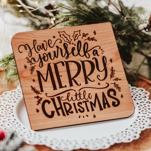 Carte de Noël en bois faite à la main, ayez-vous une joyeuse petite carte de Noël gravée au laser, carte de Noël découpée au laser, carte de vacances unique personnalisée