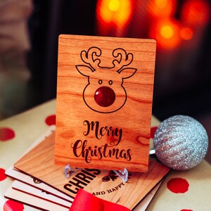 Carte Rudolf de Noël, Carte de Noël, Carte Joyeux Noël, Carte de Renne, Carte de Vacances, Cadeau de Noël, Cadeau de Renne de Noël, Gravé