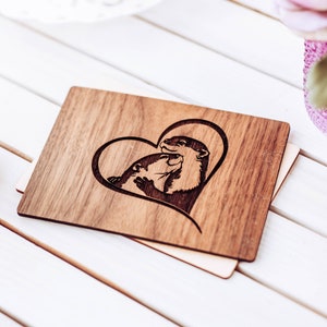 Otter Karte, Valentinstag Geschenk für Mann, Holz Liebe Karte, Tier Valentinskarte, Otter