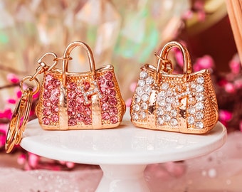 Pink Crystal Purse Keychain, Crystal Keyrings for Her, Gift for Fashionista, Fashion Theme Gift, Cute Handbag Keychain Fun Girlfriend Gifts
