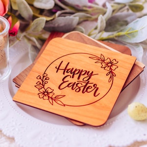 Cartão de feliz páscoa, cesta de páscoa, cartões de páscoa, presentes de páscoa personalizados, páscoa de fazenda, cartão de madeira gravado