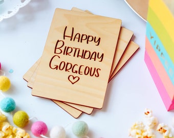Happy Birthday Gorgeous, Wood Card for Her, Birthday Card for Wife, Birthday Cards for Girlfriend, Happy Birthday Card, Card for Best Friend