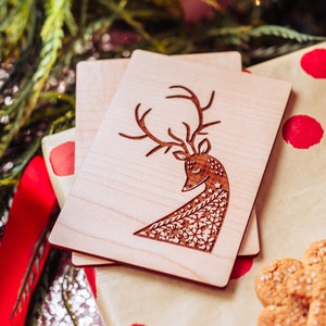 Tarjetas de Navidad con temática de ciervos simples para 2023, lindas tarjetas de Navidad, tarjetas hechas a mano de madera, tarjetas navideñas personalizadas para empresas personalizadas