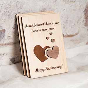 Tarjeta de aniversario de 1 año, tarjeta de primer aniversario, aniversario de un año, regalo de aniversario, regalo para novio, aniversario de boda, tarjeta de madera
