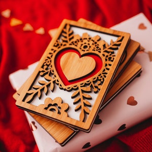 Verjaardagskaart voor vrouw, 1e verjaardagscadeau voor vriendin, eenjarig jubileum voor vrouw, houten kaart, houten jubileumkaart voor echtgenoot,