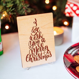 Hölzerne Baum-Weihnachtswunschkarte, frohe Weihnachtskarte, Feiertags-Weihnachtskarte, gravierte Weihnachtskarte, Laser-Schnitt-Karte, Weihnachtsgeschenk