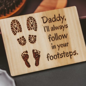 Vader en zoon cadeaus, vaderdagcadeau van zoon, vaderdagkaart, houten kaart, volg in je voetsporen, vaderdagcadeau van kinderen,