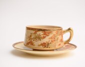 Soko( ) Satsuma China earthenware, Handpainted tea cup and saucer art deco mid century style