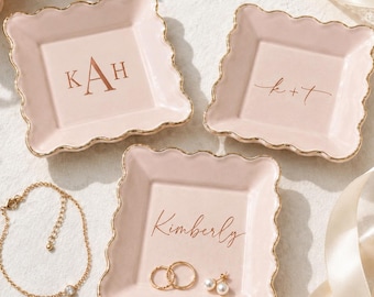 Personalized Ring Dish Ceramic Jewelry Holder Wedding Catchall Bowl Bridesmaid Gift Idea Bridal Shower Present Custom Trinket Tray Monogram