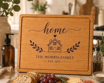 Personalized Cutting Board Housewarming Gift Custom Bamboo Engraved Family Name Gift Housewarming Present New Home Gift for Couple Wedding