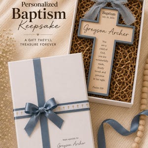 Personalized Baptism Cross Wooden Christening Gift Baby Dedication Religious Keepsake Engraved Name Custom Design Wall Hanging Scripture