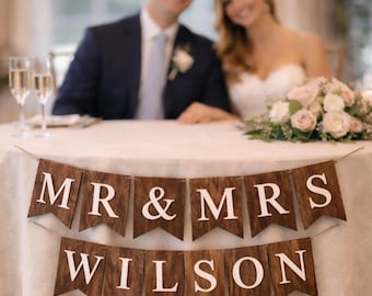 Personalized Wedding Banner MR & MRS Name Banner Wooden Wedding Sign Rustic Keepsake Bridal Shower Gift Custom Reception Decor Wall Hanging