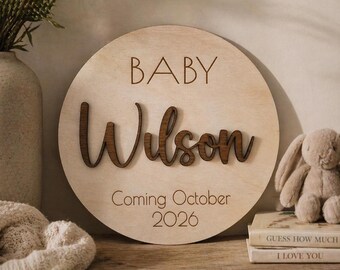Pregnancy Announcement Sign Baby Reveal Wooden Plaque Personalized Name Custom Keepsake Nursery Wall Gift Under 20 Expecting Parent Shower