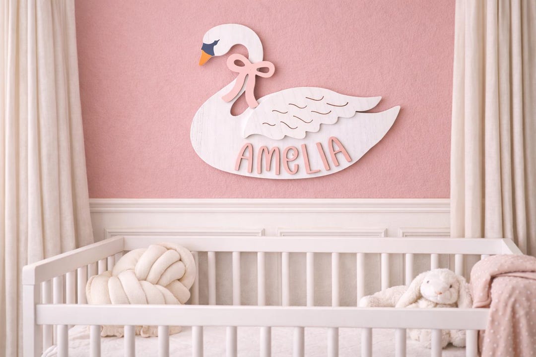 Personalized Wooden Swan Nursery Decor Baby Girl Bedroom Decoration ...