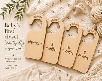 Baby Closet Divider Nursery Organization System Storage Solution Infant Size Hanger Rack Wood Clothes Baby Shower Gift Newborn Garment