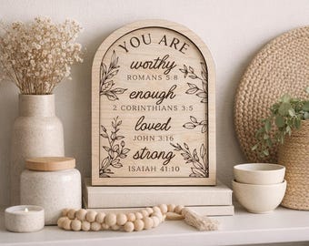 Wooden Scripture Sign Bible Verse Wall Art Christian Home Faith Gift Baby Shower Young Child Room Decor Arch Shaped Wood Plaque Religious