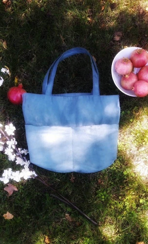blue suede tote
