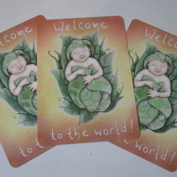 3 x postcard Baby Elf - welcome Baby card