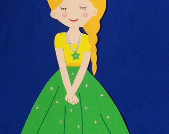 Window picture cardboard princess green crown braid chain rhinestones girl decoration NEW