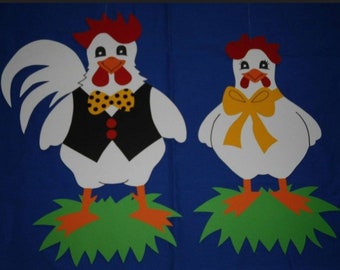 Fensterbild Tonkarton Hahn & Huhn Wiese Ostern Frühling Fensterdeko NEU