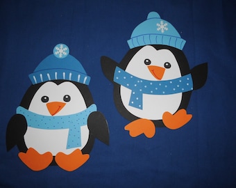 Fensterbild Tonkarton Pinguine Set cool Schal Mütze blau Winter Deko Neu