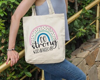 Bolsa de mano Sé fuerte y valiente - Bolsa de mano con versículo bíblico de Josué 1:9 - Regalo inspirador cristiano