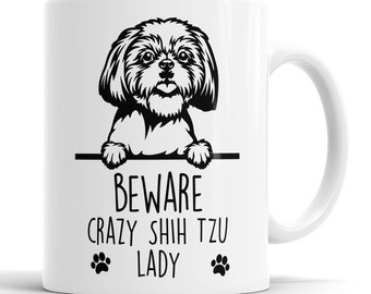 Beware Crazy Shih Tzu Lady Mug, regalo para amantes de los perros